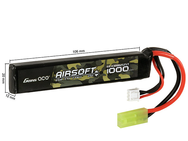 Gens Ace 25C 1000mAh 2S1P 7.4V Airsoft LiPo Akku mini Tamiya 2
