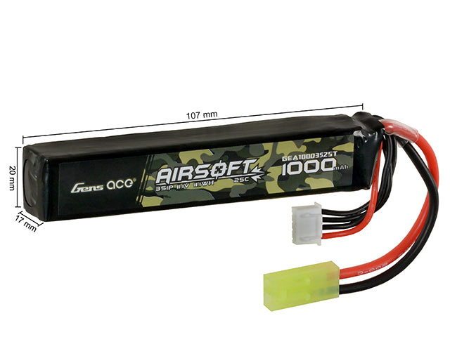 Gens Ace 25C 1000mAh 3S1P 11.1V Airsoft LiPo Akku mini Tamiya 2