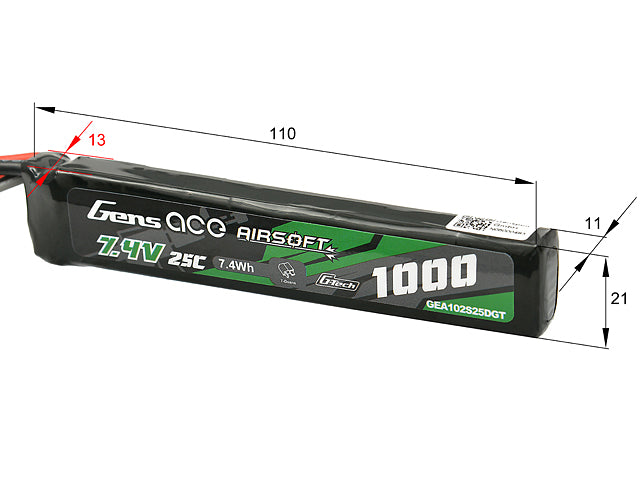 Gens Ace 25C 1000mAh 2S1P 7.4V Airsoft LiPo Akku Gens ace G-Tech T-Plug 2