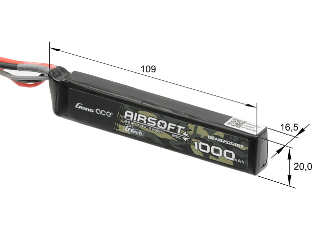 Gens Ace G-Tech 25C 1000mAh 2S1P 7.4V Airsoft LiPo Akku Tamiya 2