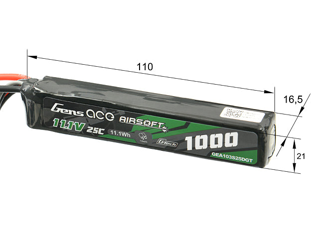 Gens Ace 25C 1000mAh 3S1P 11.1V Airsoft LiPo Akku Gens ace G-Tech T-Plug 2