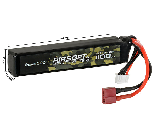 Gens Ace 25C 1100mAh 3S1P 11.1V Airsoft LiPo Akku T-Plug 2