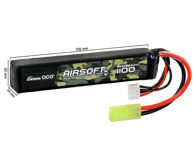 Gens Ace 25C 1100mAh 3S1P 11.1V Airsoft LiPo Akku mini Tamiya 2