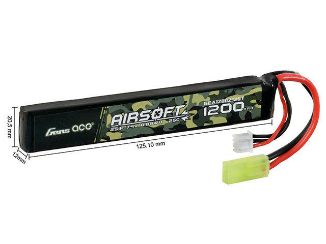 Gens Ace 25C 1200mAh 2S1P 7.4V Airsoft LiPo Akku mini Tamiya 2