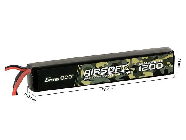 Gens Ace 25C 1200mAh 3S1P 11.1V Airsoft LiPo Akku T-Plug 2
