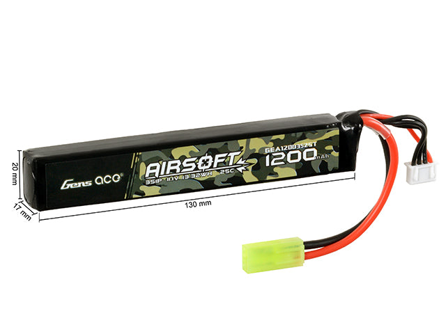Gens Ace 25C 1200mAh 3S1P 11.1V Airsoft LiPo Akku mini Tamiya 2