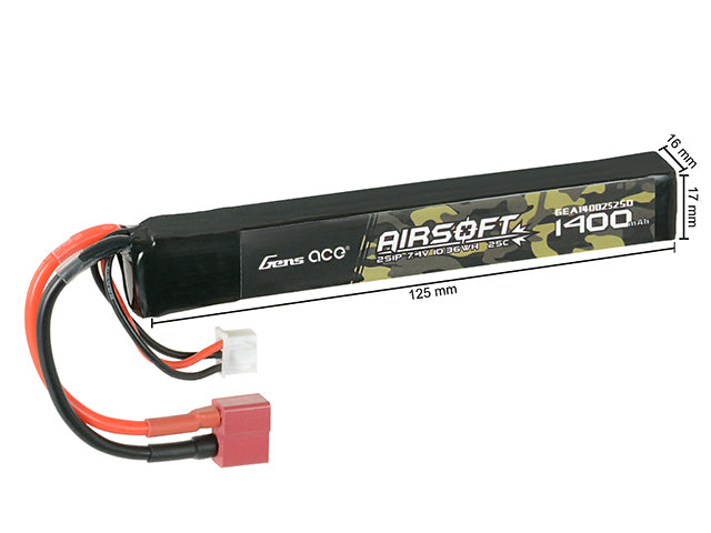 Gens Ace 25C 1400mAh 2S1P 7.4V Airsoft LiPo Akku T Plug 2