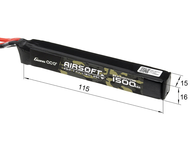 Gens Ace 25C 1500mAh 2S1P 7.4V Airsoft LiPo Akku T-Plug 2