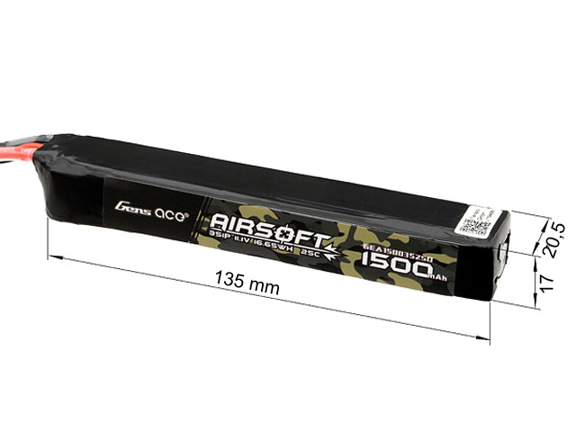 Gens Ace 25C 1500mAh 3S1P 11.1V Airsoft LiPo Akku T-Plug 2