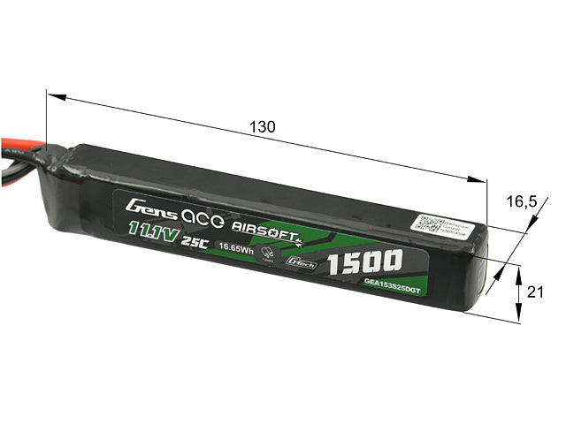 Gens Ace 25C 1500mAh 3S1P 11.1V Airsoft LiPo Akku Gens ace G-Tech T-Plug 2
