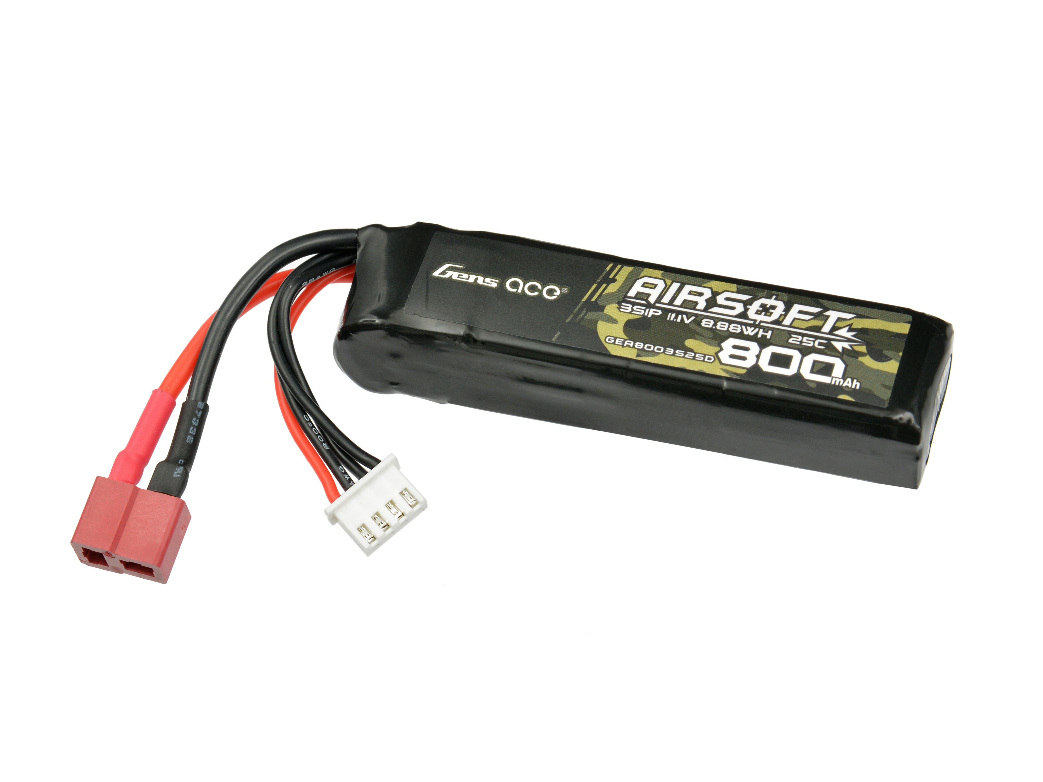 AIRSOFT Akku 25C 800MAH 3S1P 11.1V LIPO GENS ACE G-TECH T-PLUG 2