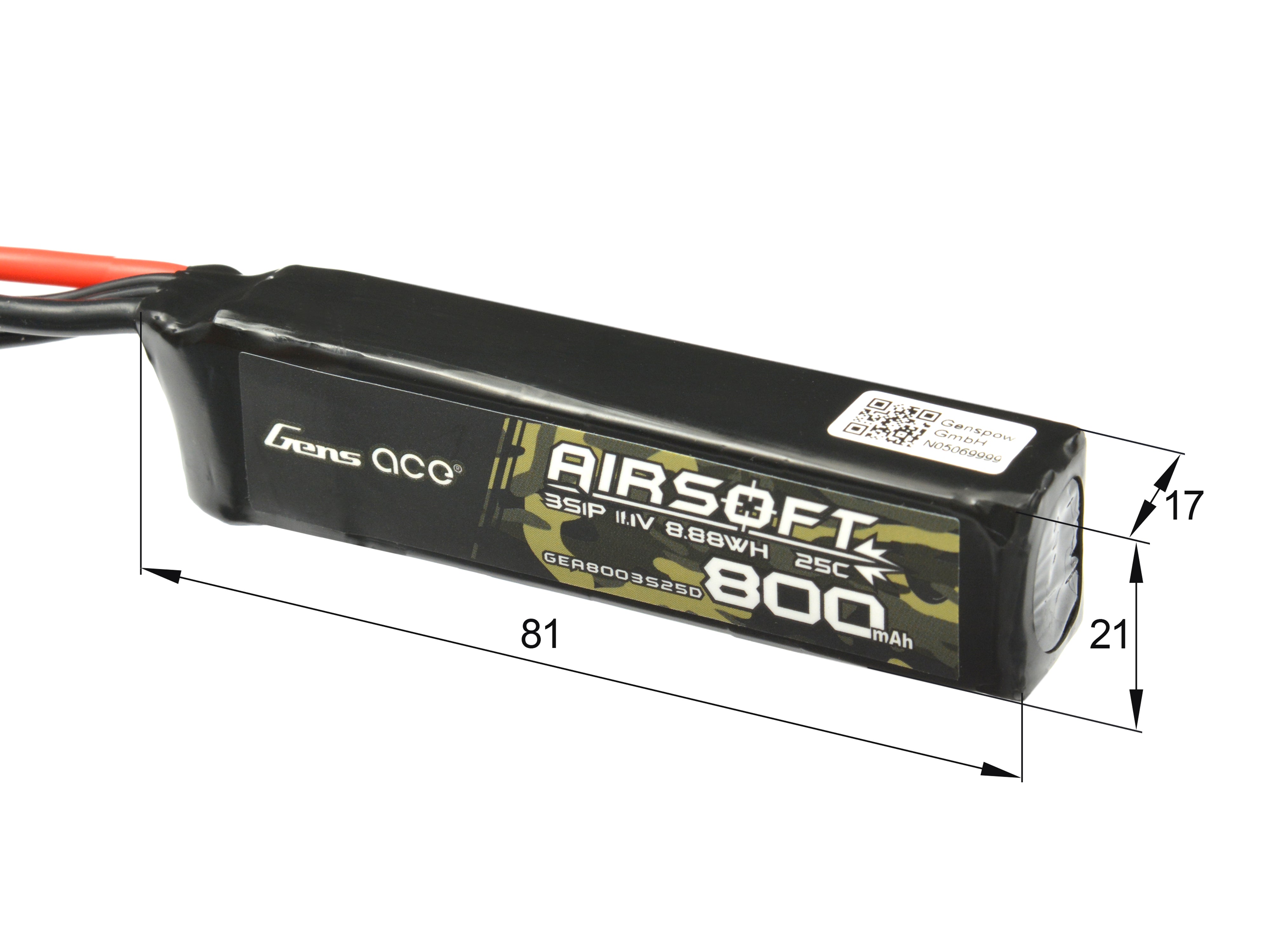 AIRSOFT Akku 25C 800MAH 3S1P 11.1V LIPO GENS ACE G-TECH T-PLUG 3