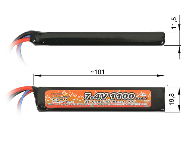 Battery Li-Po 1100mAh 7,4V 15/30C  - Deans [VB] 2