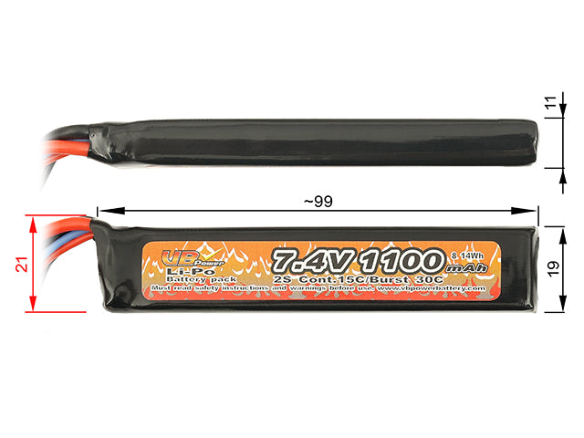 Akku LiPo 1100mAh 7,4V 15/30C [VB]