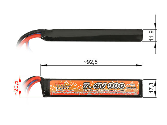 LiPo-Akku 900 mAh 7.4 V 20/40C
