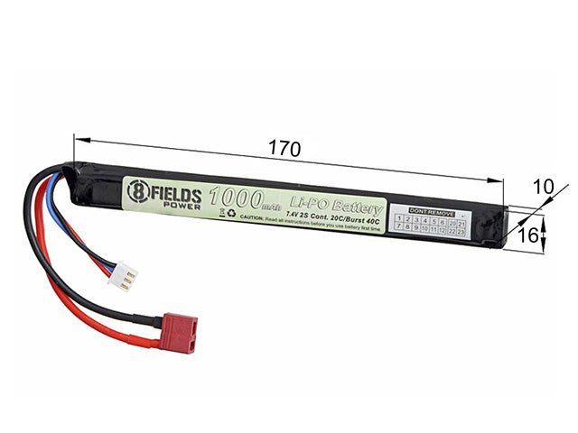 Battery Li-Po 1000mAh 7,4V 20/40C - T-connector [8FIELDS]