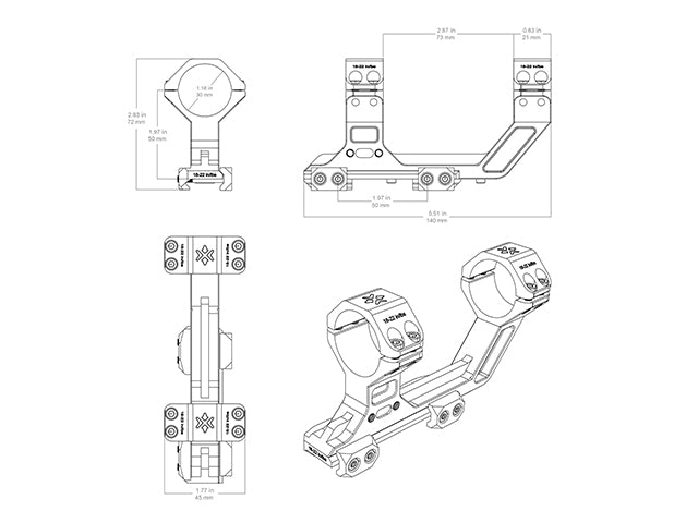One-Piece Elevated Picatinny Montage 30mm 1.97in [Vector Optics] 8